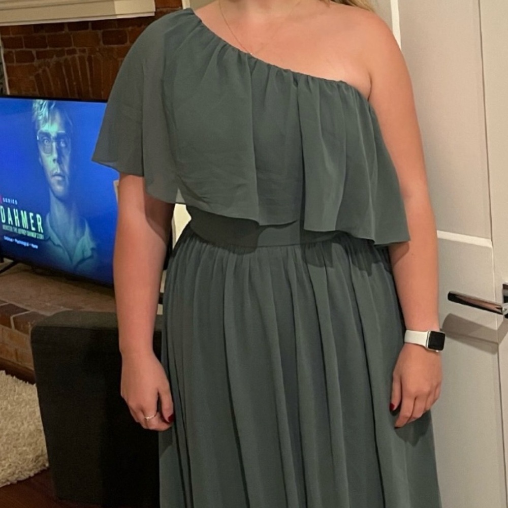 Elegant blueish-green One-Shoulder Dress